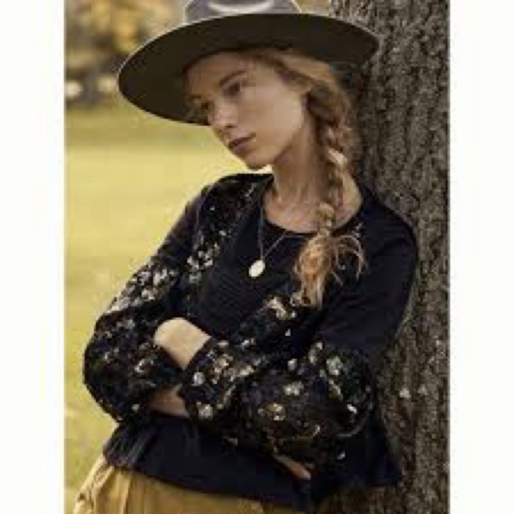 Anthropologie Black and Gold Sequin Blouse